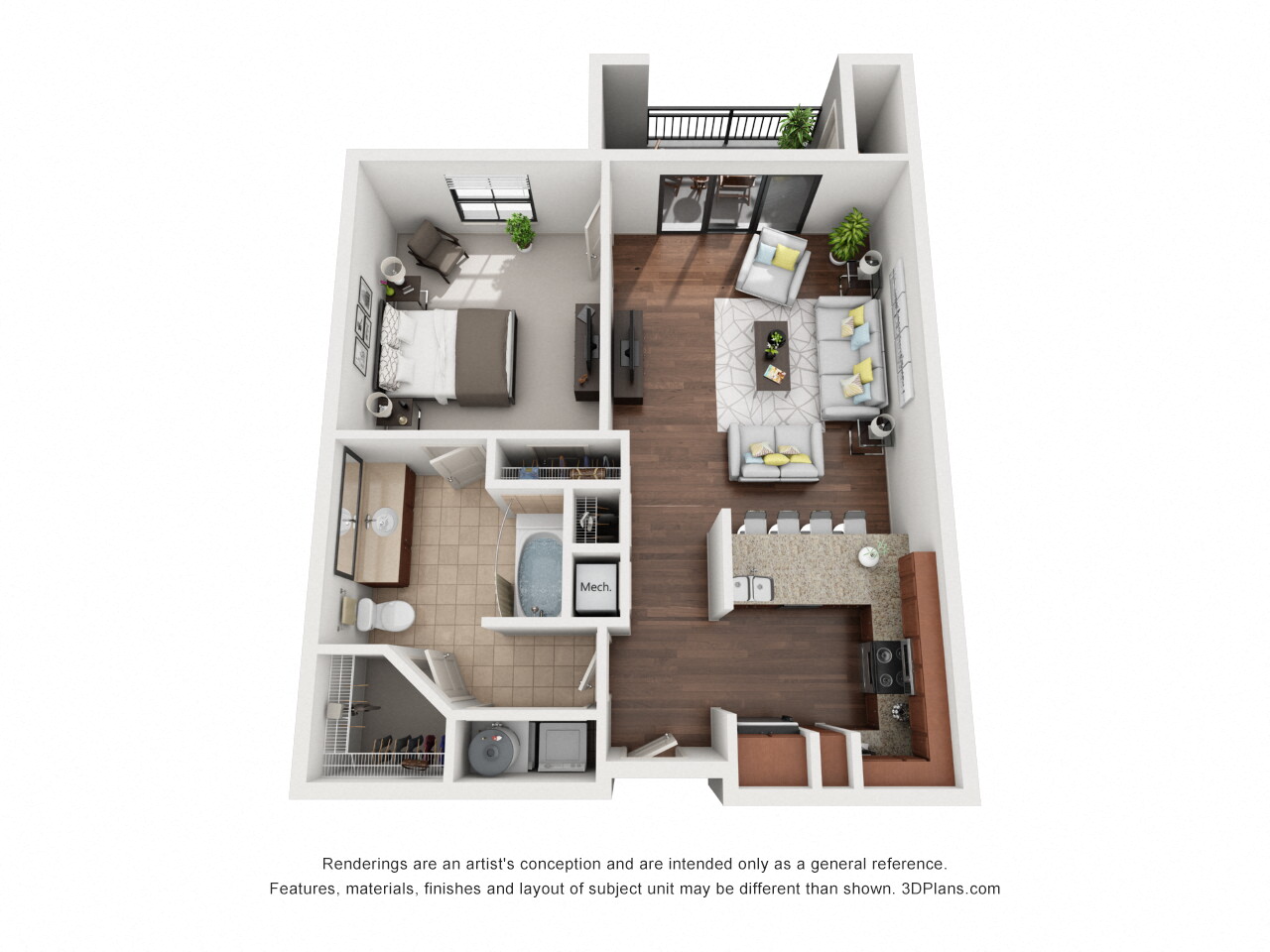 Floor plan for 1 bed, 1 bath, 814 sqft